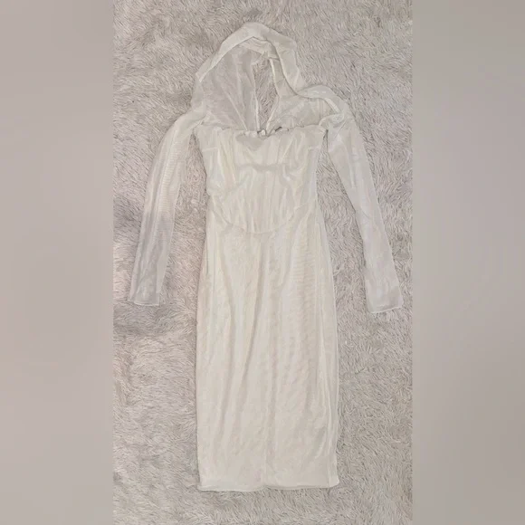 NWOT House of CB Milarose White Mesh Cut Out Corset Midi Dress sz M - Picture 7 of 13